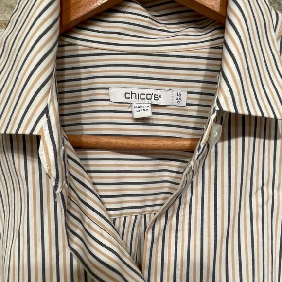Chico’s 1.5 Embroidered Balloon Sleeve Shirt | US 10, Striped, Button Front - Picture 5 of 9